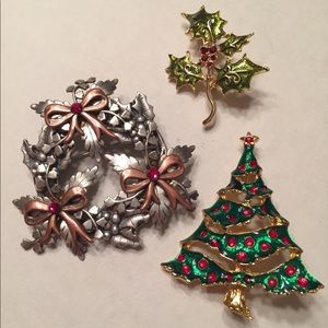 Set of 3 Holiday Brooches/Pins